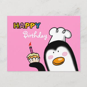 Carte Postale Joyeux cupcake de pingouin d'anniversaire