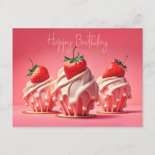 Carte Postale Joyeux Cupcakes aux fraises d'anniversaire