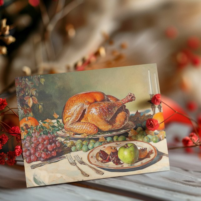 Carte Postale Joyeux dîner de Thanksgiving à l'ancienne avec din (Créateur téléchargé)