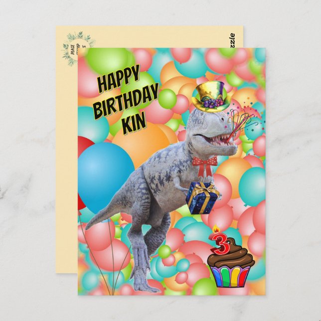 Carte Postale Joyeux Dinosaure d'anniversaire ! (Personnaliser l (Devant / Derrière)