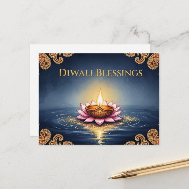 Carte Postale Joyeux Diwali  (Devant/Arrière en situation)
