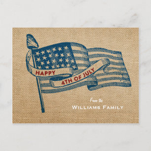Carte Postale Joyeux drapeau 4 juillet Burlap