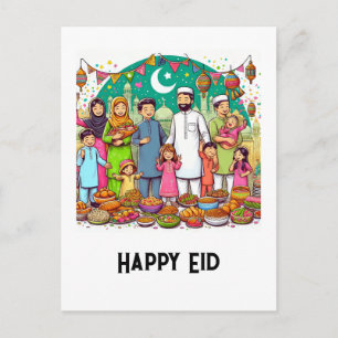Carte Postale Joyeux Eid Famille Drôle Célébration Design