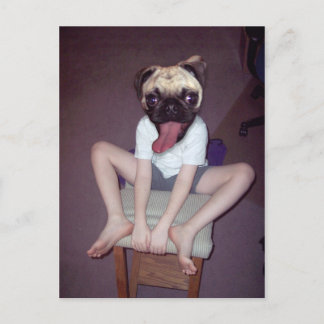 Carte Postale Joyeux enfant à tête carlin.