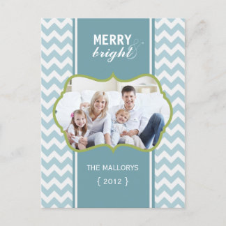 Carte postale Joyeux et Bleu clair Chevron Holiday