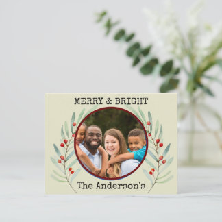 Carte Postale Joyeux et lumineux Noël beige 1 photo Holly