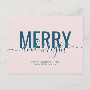 Carte Postale Joyeux et lumineux Noël rose bleu