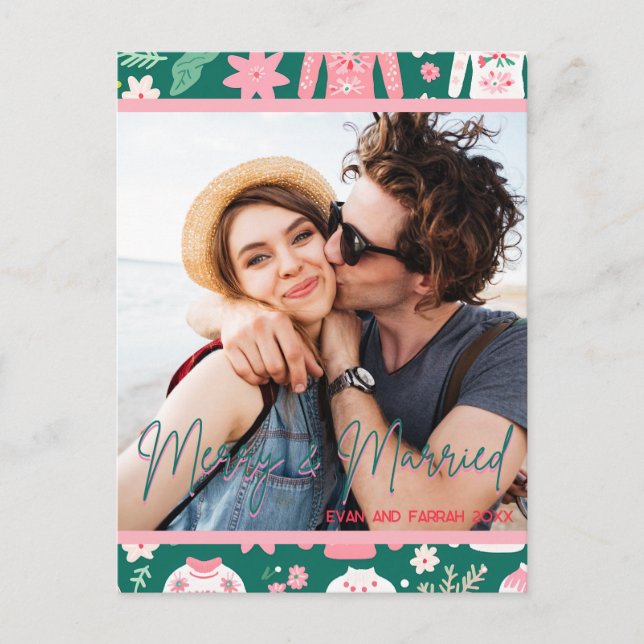 Carte Postale Joyeux et marié 1ère année Marié Photo de Noël (Devant)