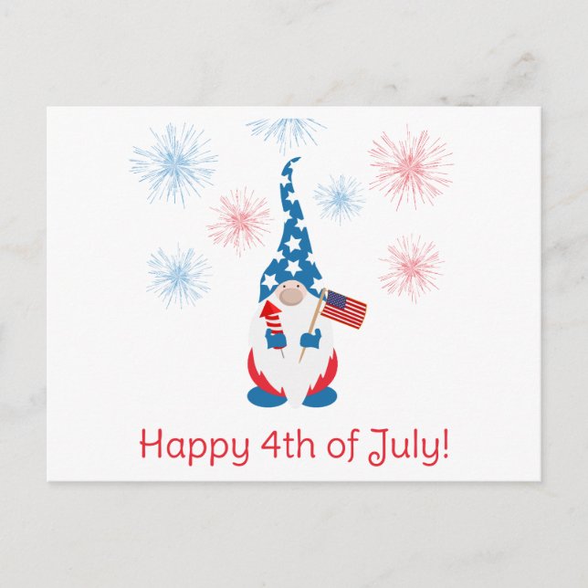 Carte Postale Joyeux feu d'artifice 4 juillet Gnome (Devant)