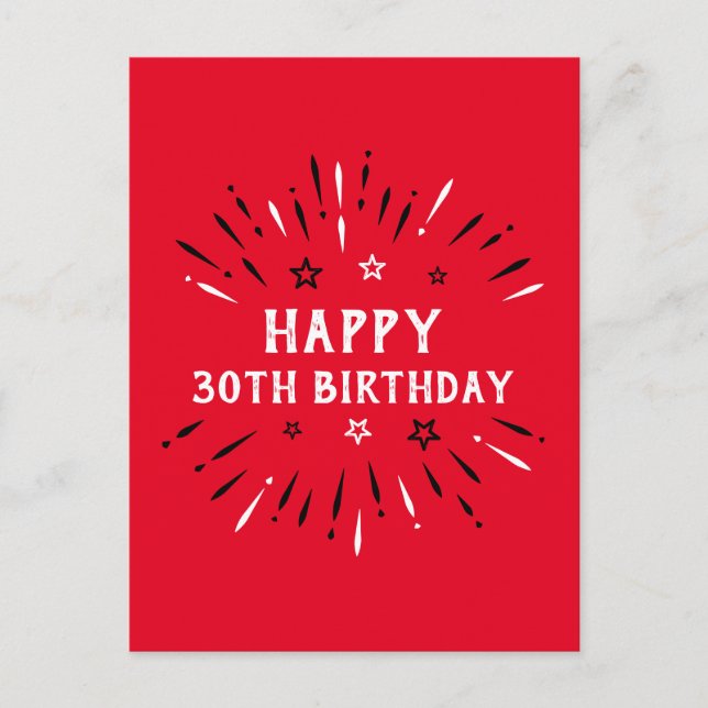 Carte Postale Joyeux feu d'artifice du 30e anniversaire Rouge No (Devant)