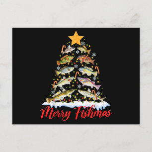 Carte Postale Joyeux Fish Noël Drôle de sapin de Noël lumières P