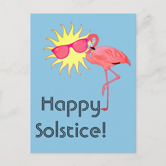 Carte Postale Joyeux Flamant rose solstice et face soleil (Devant)