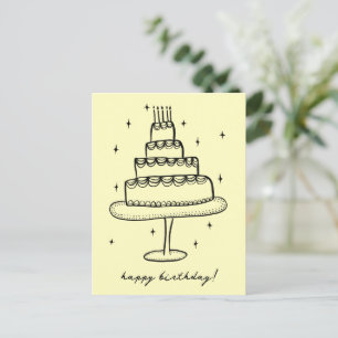 Carte Postale Joyeux gâteau d'anniversaire Whimsical Sketch Dood