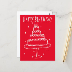 Carte Postale Joyeux gâteau d'anniversaire Whimsical Sketch Dood