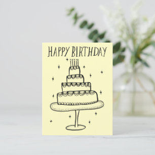 Carte Postale Joyeux gâteau d'anniversaire Whimsical Sketch Dood
