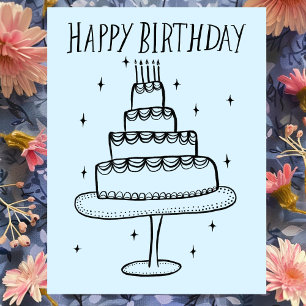 Carte Postale Joyeux gâteau d'anniversaire Whimsical Sketch Dood