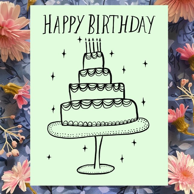 Carte Postale Joyeux gâteau d'anniversaire Whimsical Sketch Dood (Happy Birthday Cake Whimsical Sketch Doodle Postcard
)
