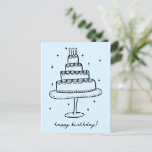 Carte Postale Joyeux gâteau d'anniversaire Whimsical Sketch Dood