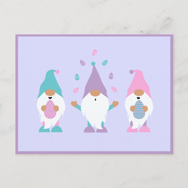 Carte Postale Joyeux Gnome de Pâques Jonglant des oeufs de Pâque (Devant)