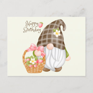 Carte Postale Joyeux Gnome mignonne d'anniversaire avec panier f