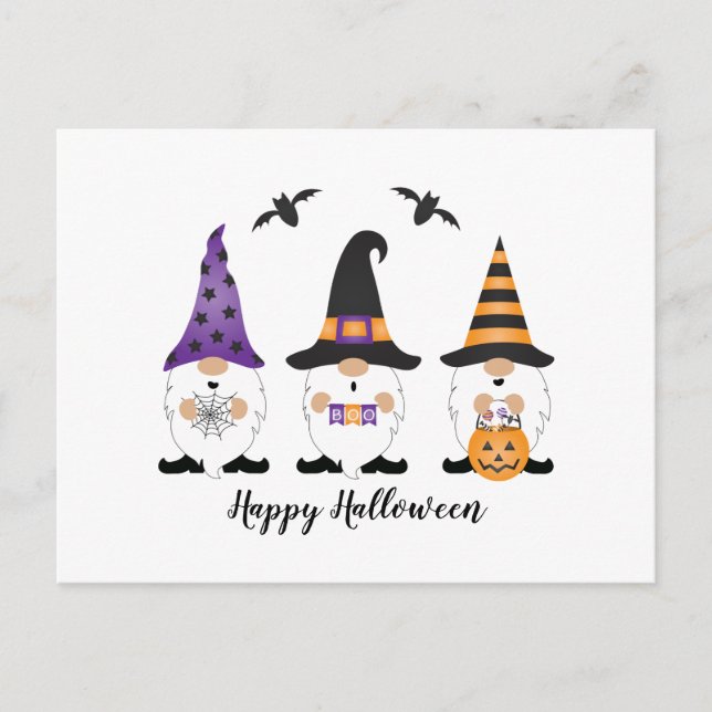 Carte Postale Joyeux Gnomes d'Halloween violet orange (Devant)