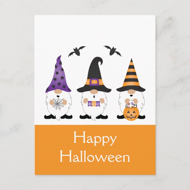 Carte Postale Joyeux Gnomes d'Halloween violet orange (Devant)