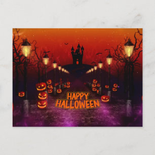 Carte Postale Joyeux Halloween Château de sorcière hanté effraya