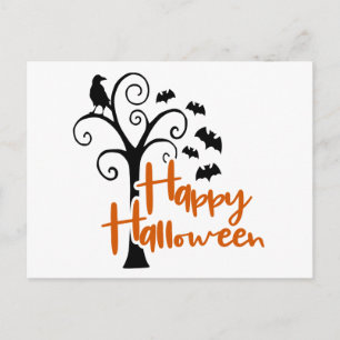 Carte Postale Joyeux Halloween Chauves-Souris d'Arbre Mort Corbe