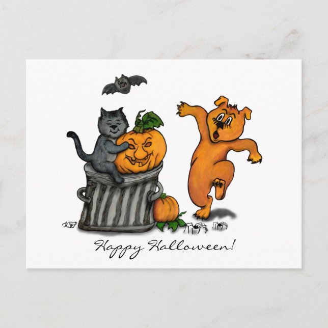 Carte Postale Joyeux Halloween ! Chien et araignée de chauve-sou (Devant)