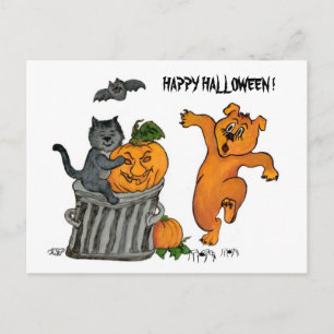 Carte Postale Joyeux Halloween ! Chien et araignée de chauve-sou