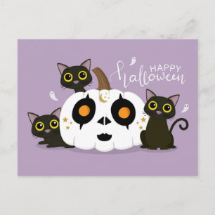 Carte Postale Joyeux Halloween Citrouille celtique et chats noir