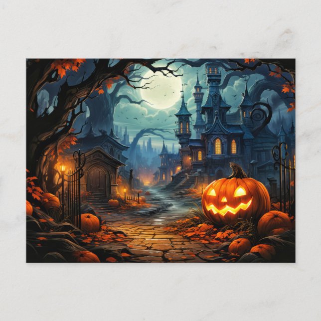Carte Postale Joyeux Halloween | Citrouille infime et bien éclai (Devant)