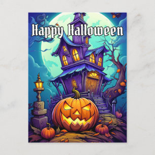 Carte Postale Joyeux Halloween CITROUILLES ÉFFRAYANTS