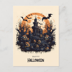 Carte Postale Joyeux Halloween citrouilles Éffrayants et chauves