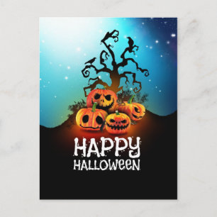 Carte Postale Joyeux halloween ! Citrouilles sous un arbre dépla