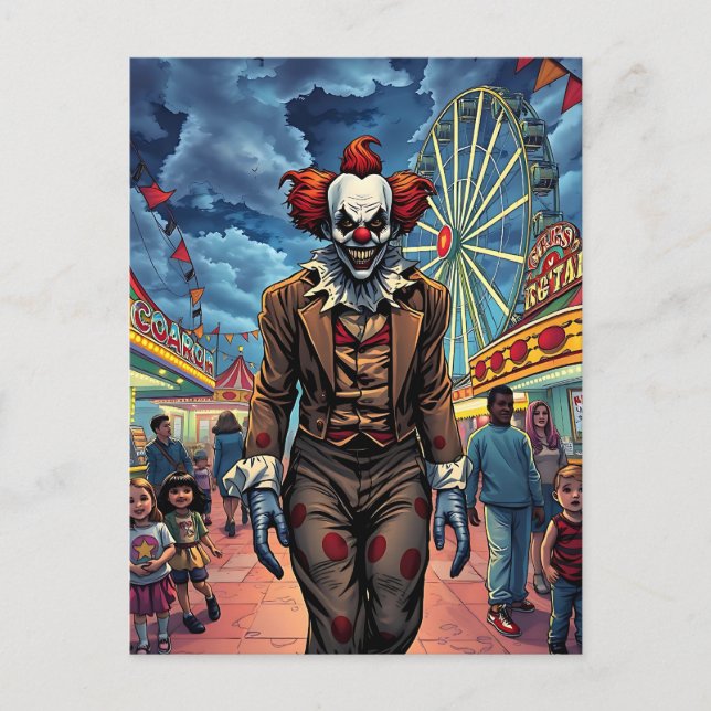 Carte Postale Joyeux Halloween | Clown éffrayant (Devant)