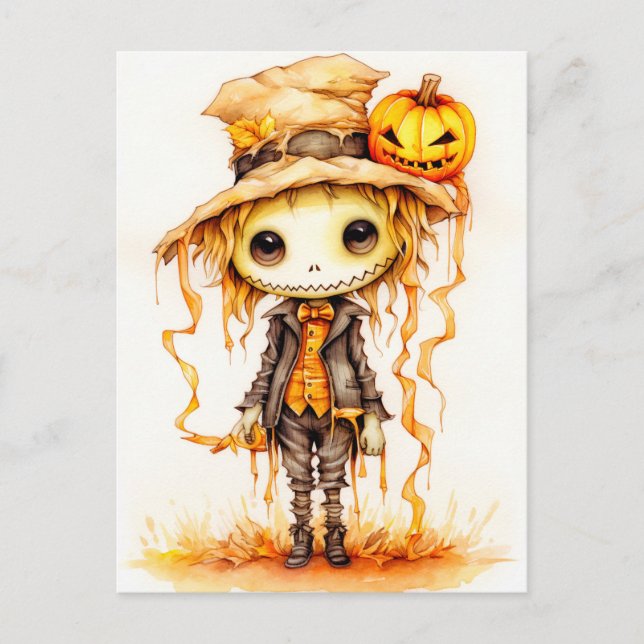 Carte Postale Joyeux Halloween | Cute Little Scarecrow (Devant)
