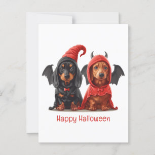 Carte Postale Joyeux Halloween Dachshund Chiens Devil Bat