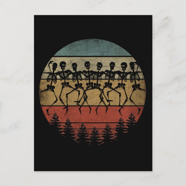 CARTE POSTALE JOYEUX HALLOWEEN DANSE SQUELETTE (Devant)