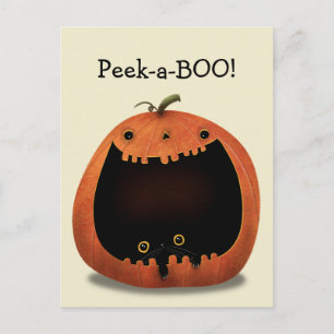 Carte Postale Joyeux Halloween Décoration Chat noir en Citrouill