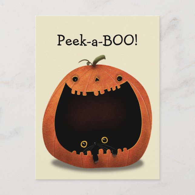 Carte Postale Joyeux Halloween Décoration Chat noir en Citrouill (Devant)
