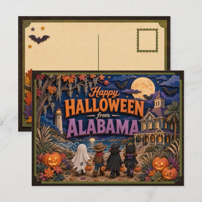 Carte Postale Joyeux Halloween d'enfants d'Alabama (Devant / Derrière)