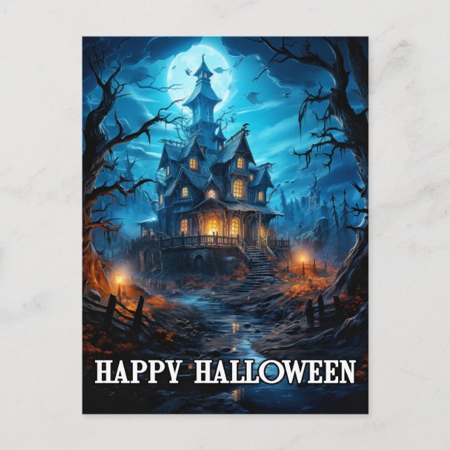 Carte Postale Joyeux Halloween | Déplaisant Ancien Manoir (Devant)