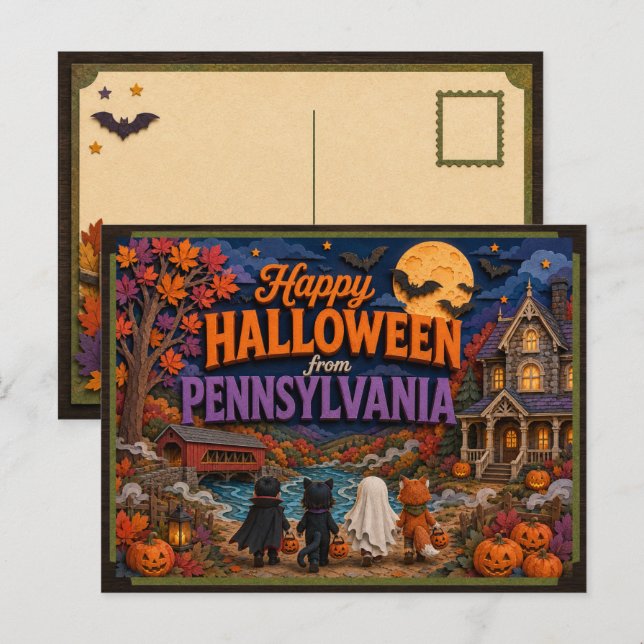 Carte Postale Joyeux Halloween des enfants de Pennsylvanie (Devant / Derrière)