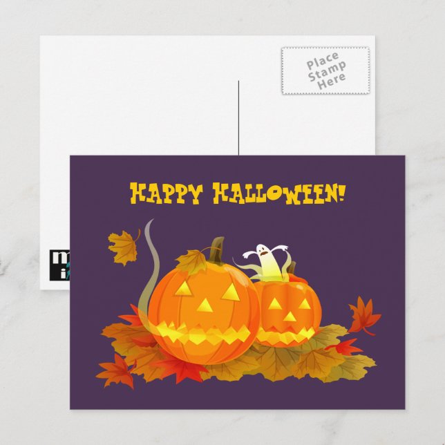 Carte Postale Joyeux Halloween ! Drôle Jack O'Lantern (Devant / Derrière)