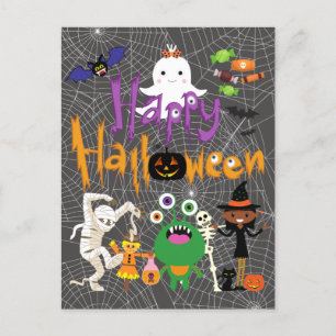 Carte Postale Joyeux Halloween Enfants Mignon et Effrayant