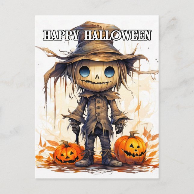 Carte Postale Joyeux Halloween | Épouvantail Ragdoll Mignon (Devant)