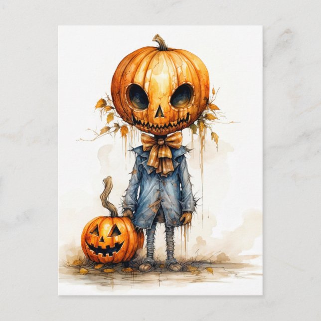 Carte Postale Joyeux Halloween Étrange Diable Citrouille (Devant)