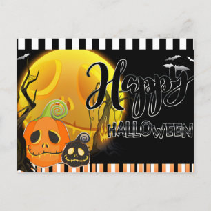 Carte Postale Joyeux Halloween Fantaisie Citrouilles Souriantes 