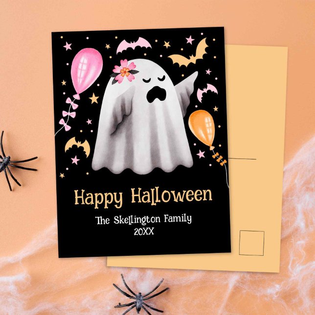 Carte Postale Joyeux Halloween Ghost (Cute Ghost Happy Halloween Postcard)